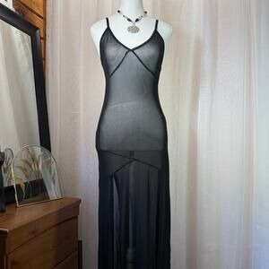 Goth Lingerie Aesthetic Sheer Mesh Double Leg Slit Maxi Dress Size Small